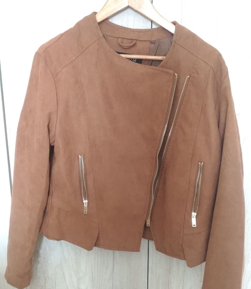 jaqueta suede caramelo feminina