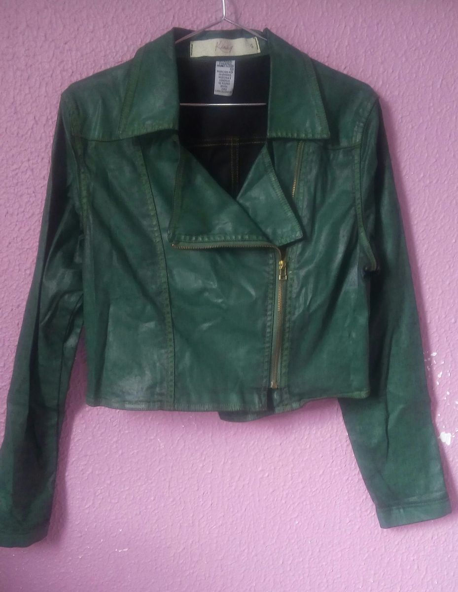 jaqueta de couro verde feminina