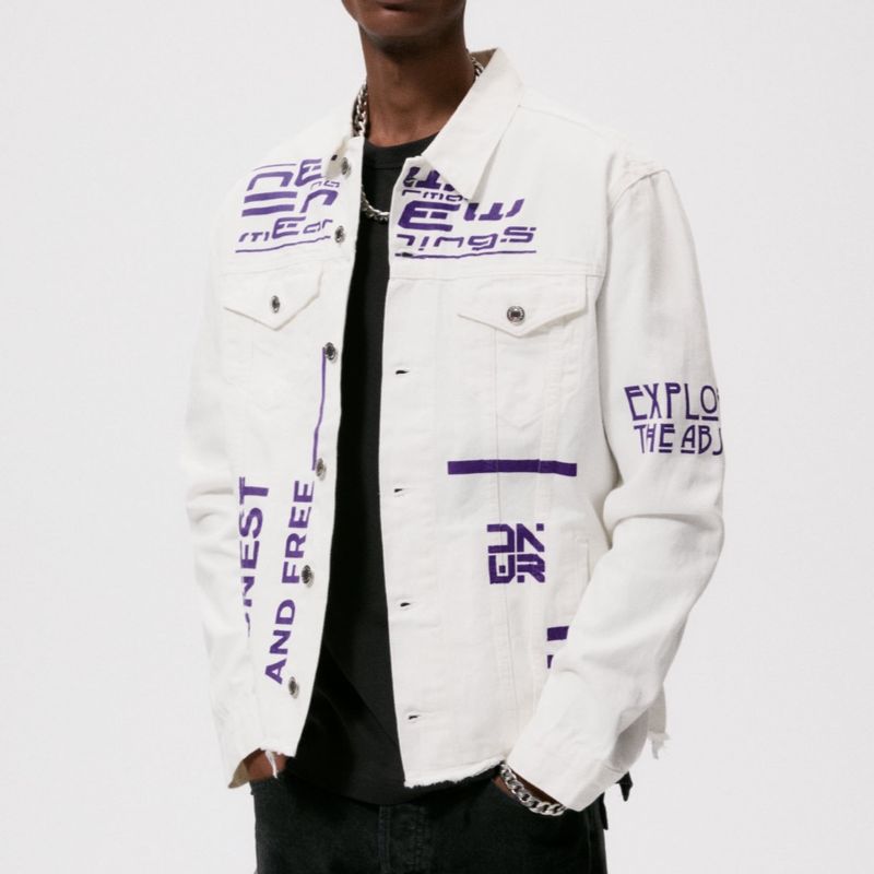 Jaqueta Zara Jeans Branca Estampada Casaco Masculino Zara Nunca Usado  88327425 enjoei