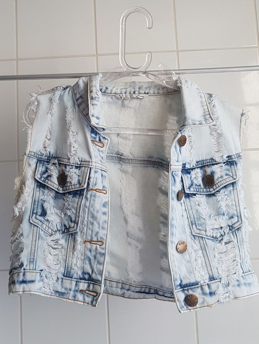 colete jeans sem manga