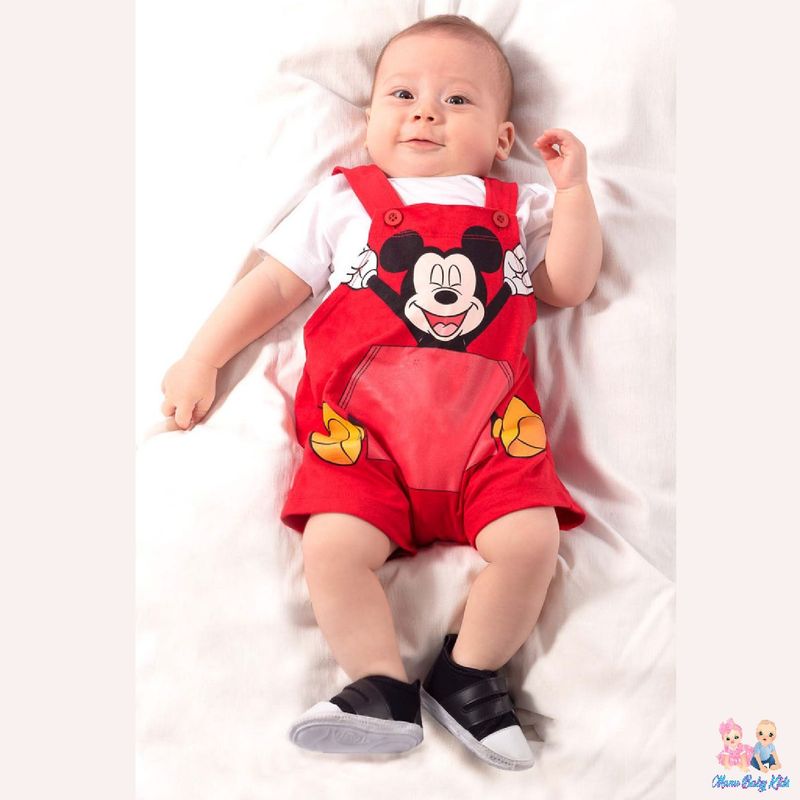 Jardineira e Camiseta Bebê Menino Mickey Mouse Brandili Baby G