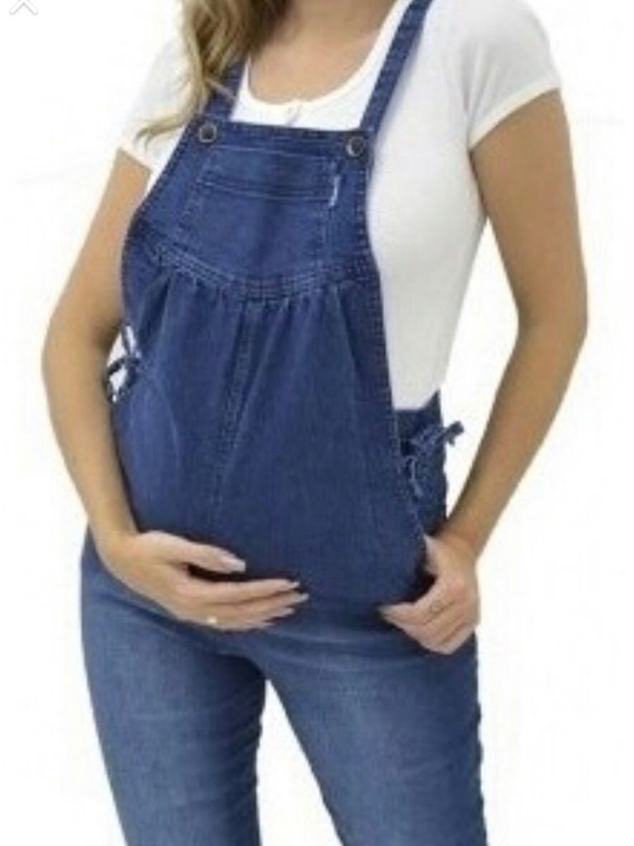jardineira jeans para gravida