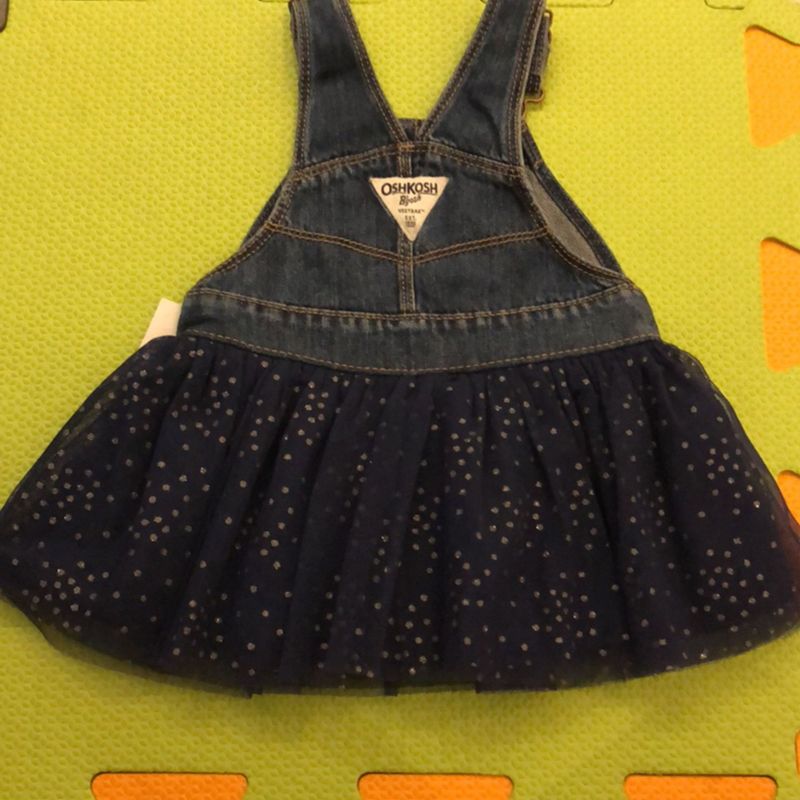 Jardineira Jeans com Saia em Tule Roupa Infantil para Menina