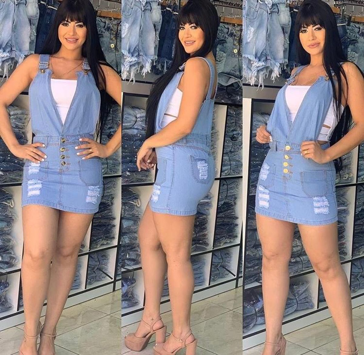 vestidos jardineiras jeans