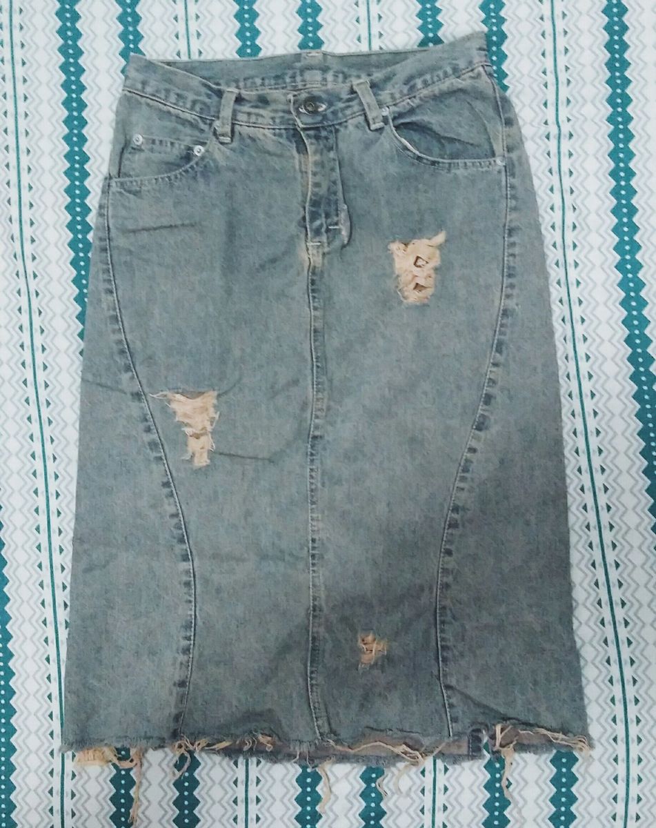 saia jeans midi customizada