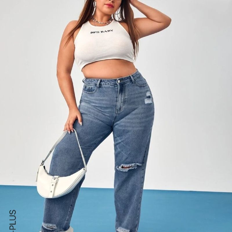 Mom jeans tamanho store 48