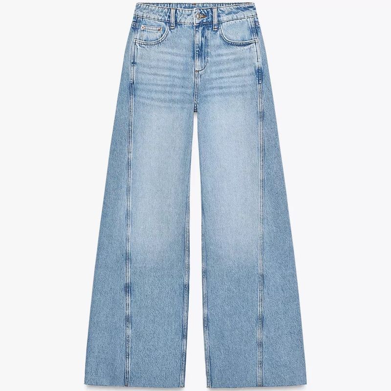  ピザ Jeans Z1975 Wide Leg de Cintura Média com Costuras Laterais com