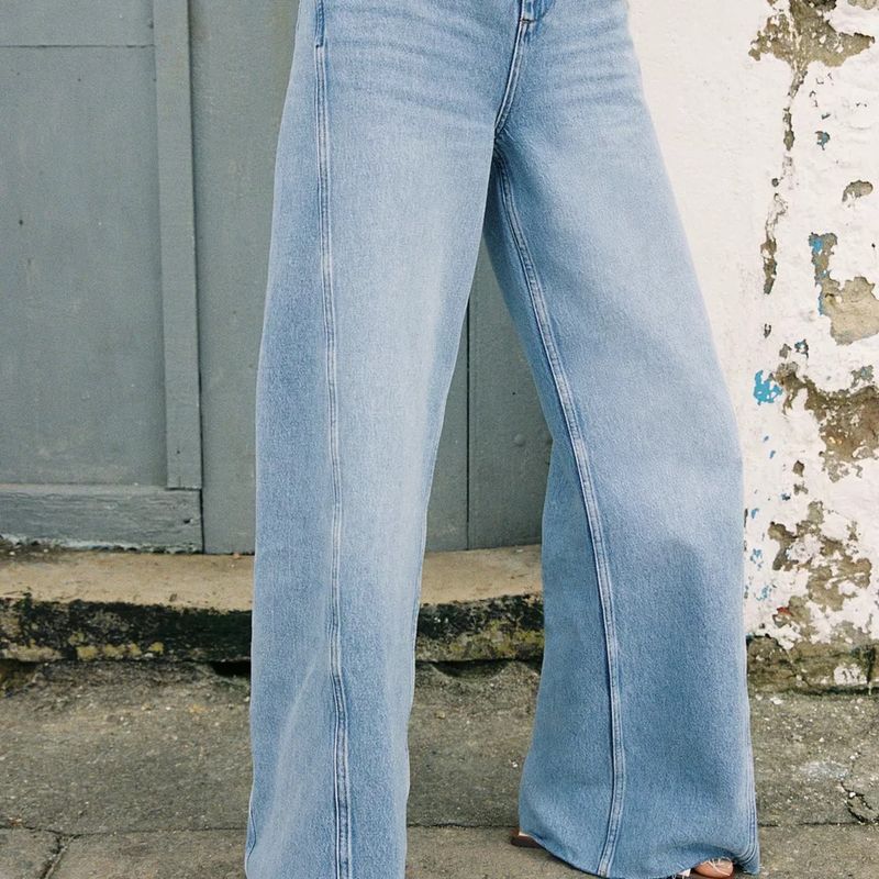 Jeans Z1975 Wide Leg de Cintura Média com Costuras Laterais com