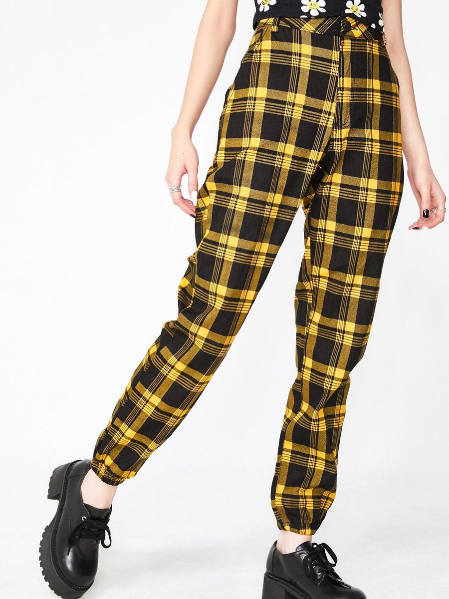calça jogger xadrez feminina