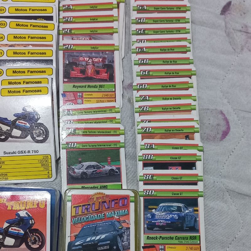 Jogo de Carta Super Trunfo Velocidade Máxima e Motos Famosa Antigo