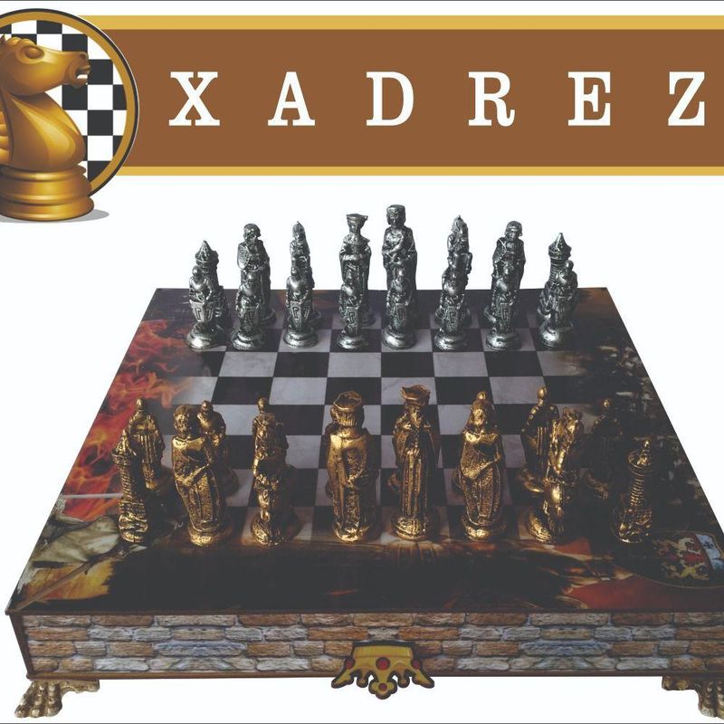 Jogo De Xadrez Tematico Xadrez Medieval + Tabuleiro Resina