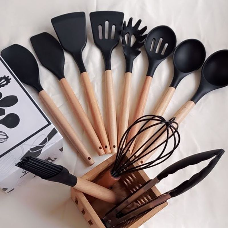 Kit Jogo Utensílios Colheres Silicone 12 Peças