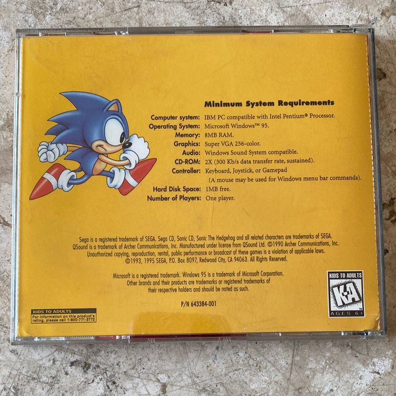 Jogo Sonic Cd Computador Vintage Windows 95 Sega Antigo | Jogo de
