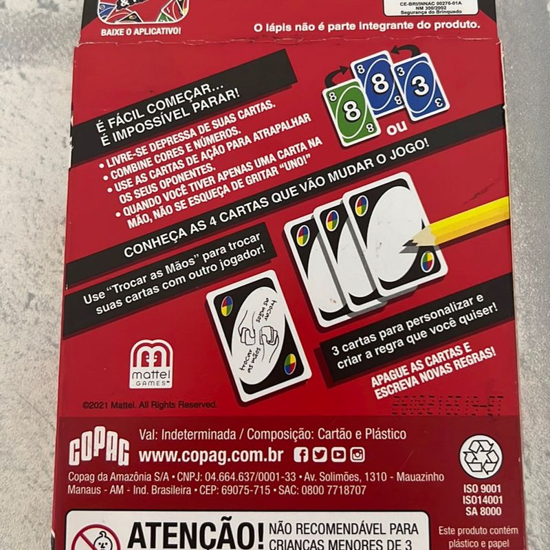 Jogo Uno Original Com Cartas Para Personalizar - R$ 29,4