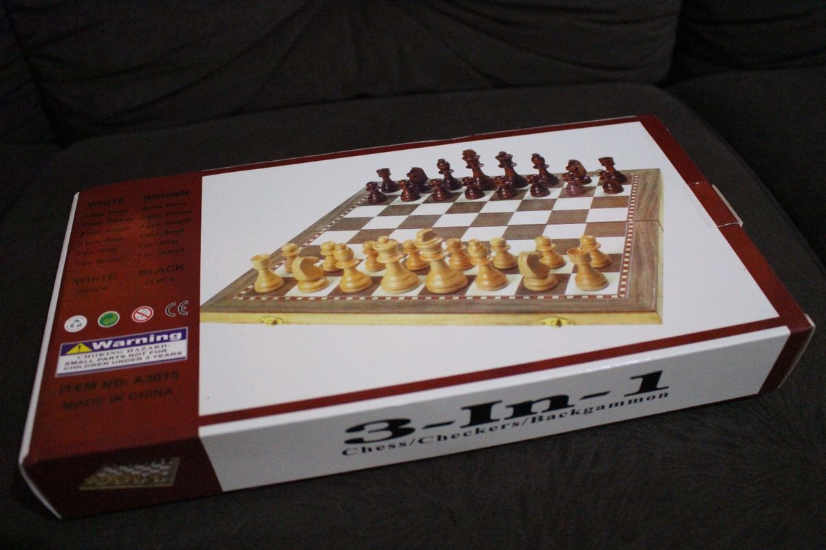 3 em 1 jogo de xadrez-tabuleiro de xadrez de madeira, xadrez de gamão e jogo