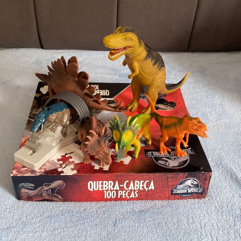 Kit Dino T-Rex Jurassic World + Jogo Quebra Cabeça 30 Peças