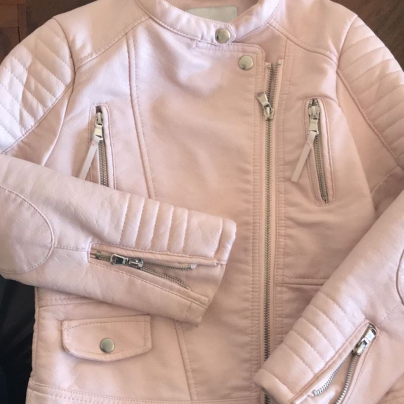 jaqueta de couro rosa bebe