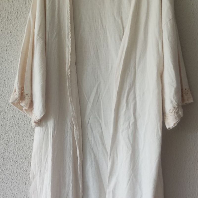 Kimono Algodão Linho Cru com Franja Patrícia Foster Usado