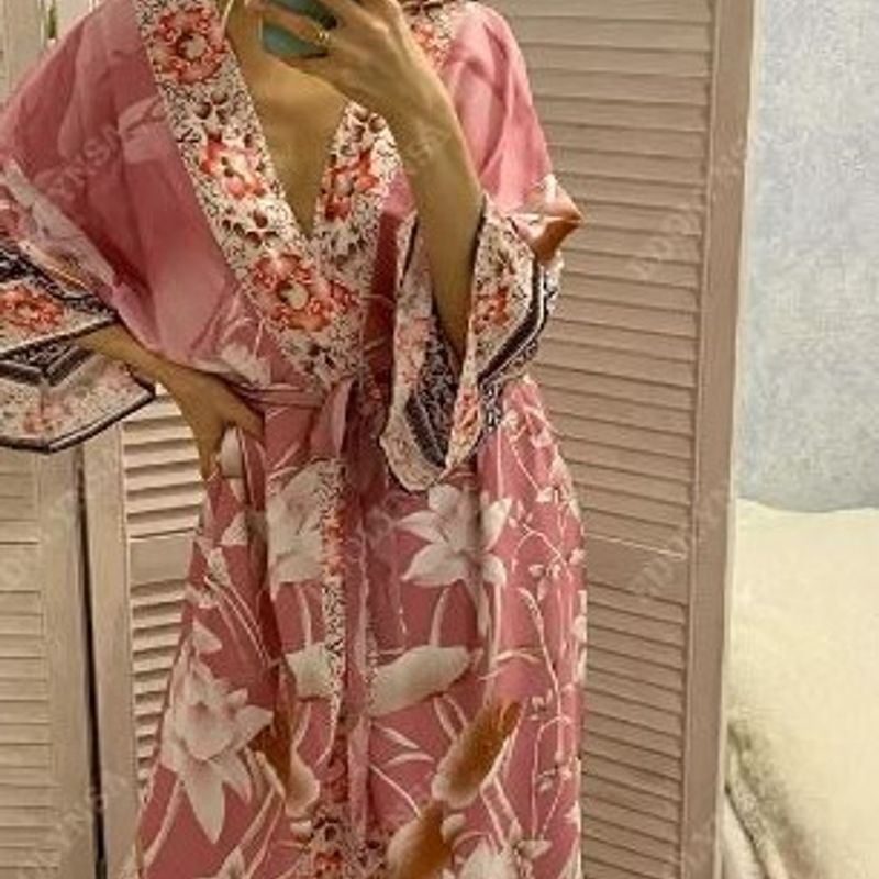 Kimono Feminino, Estampa Flamingo, Luxo, Algodão, Delicado