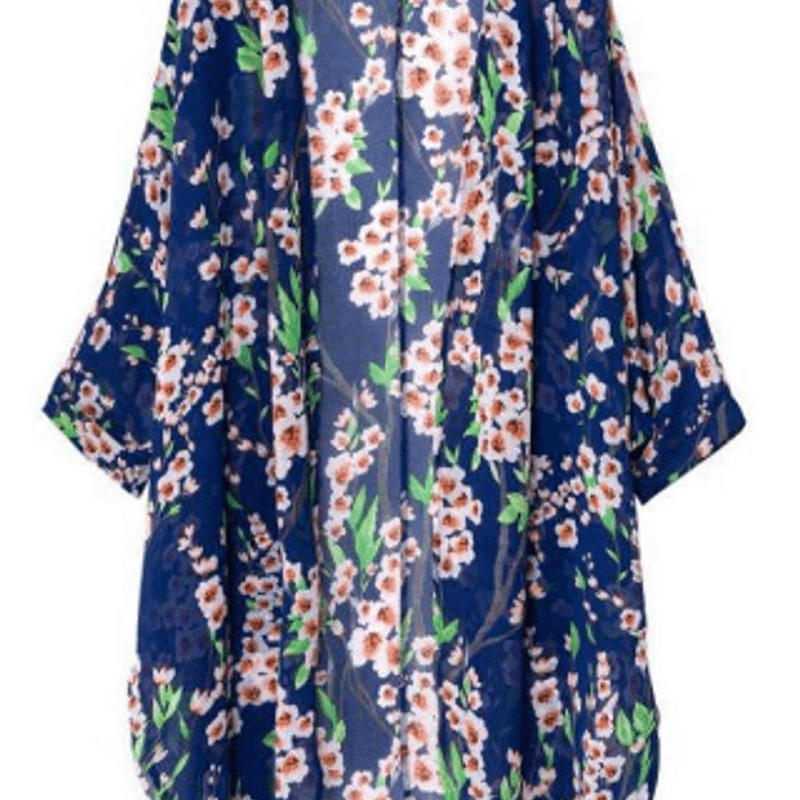 Kimono Cardigan Mulheres Longo Verão Chiffon Floral Impressão