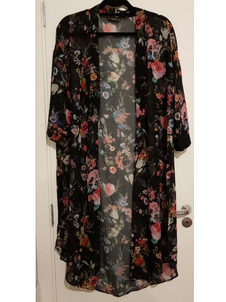 kimono feminino floral preto