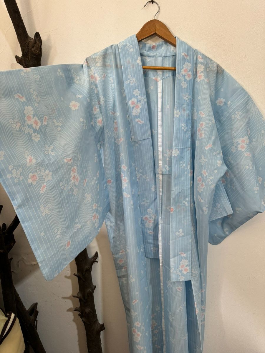 Kimono Japonês Vintage Azul Claro | Vintage Usado 107699855 | enjoei