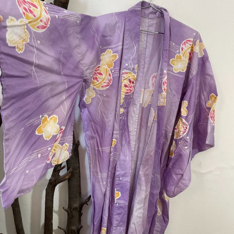 大地の恵 Kimono Japonês Vintage Roxo | Casaco Feminino Vintage Usado