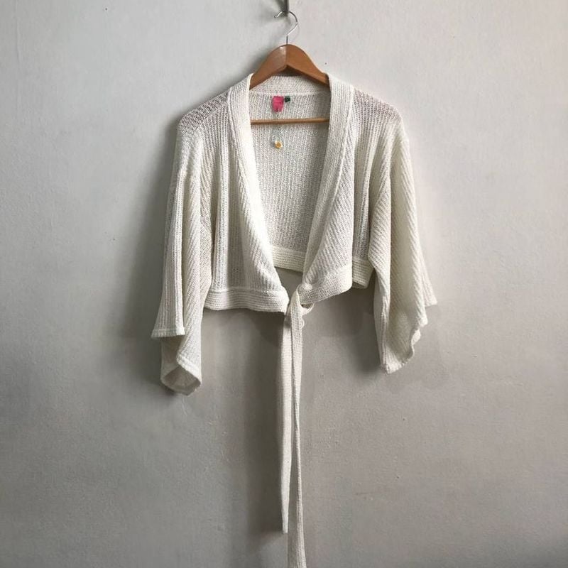 Kimono Tricot Cropped Farm Off-White Blusa Feminina Farm Usado