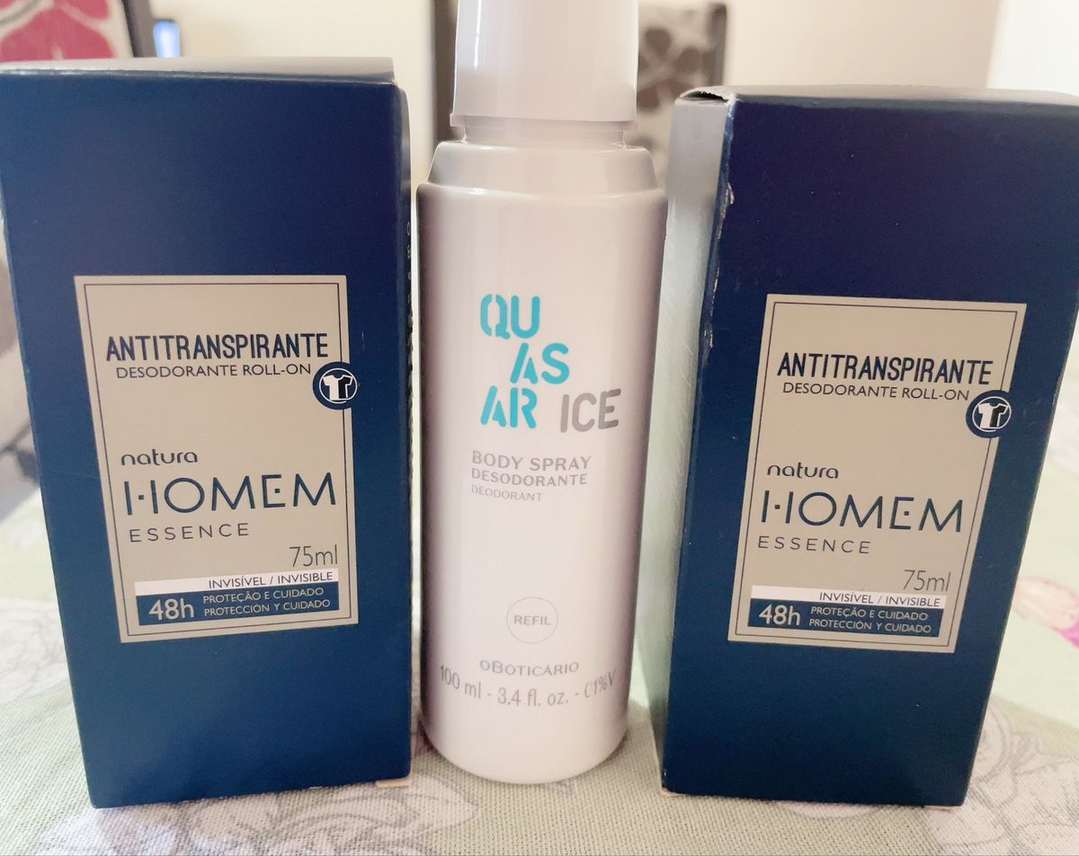 Kit 1 Refil Body Spray Quasar Ice + 2 Antitranspirantes Homem Essence