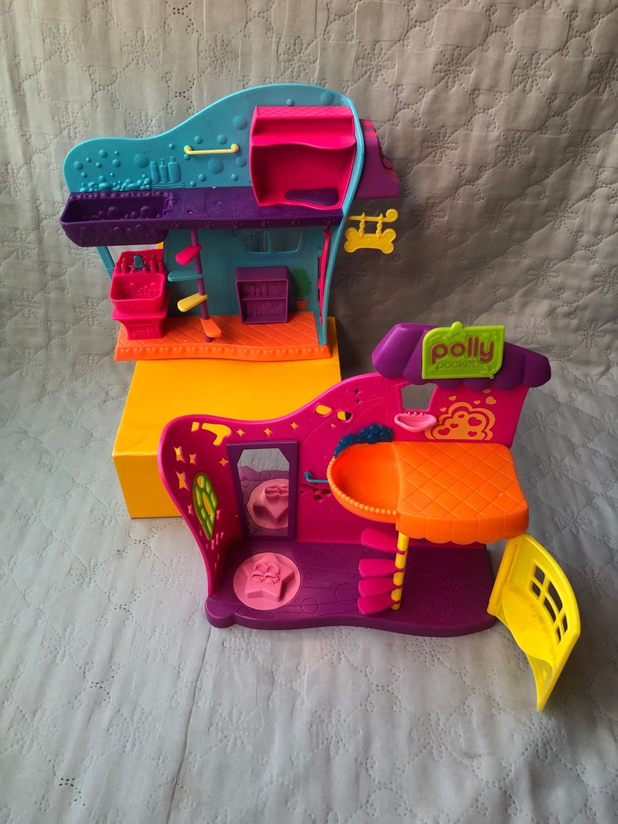 Kit 2 Cenários Polly Pocket Salão de Beleza e Pet Shop Mattel