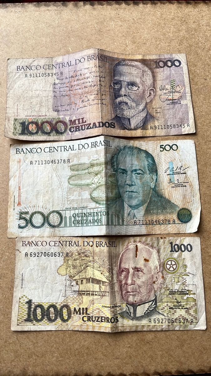Kit 3 Notas Antigas 1000 Cruzeiros/ 1000 Cruzados / 500 Cruzados ...