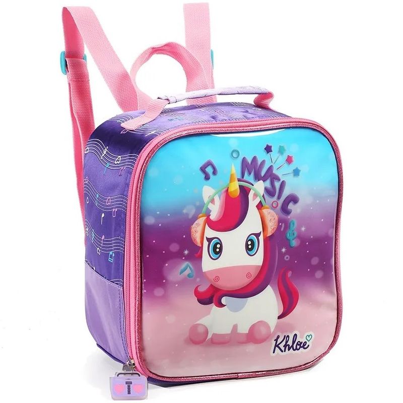 BOLSA TÉRMICA INFANTIL DE UNICORNIO ROSA/ROXO