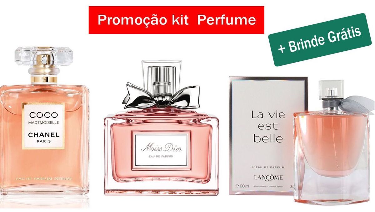Kit 3 Perfumes Coco Mademoiselle + Miss Dior + La Vie Est Belle