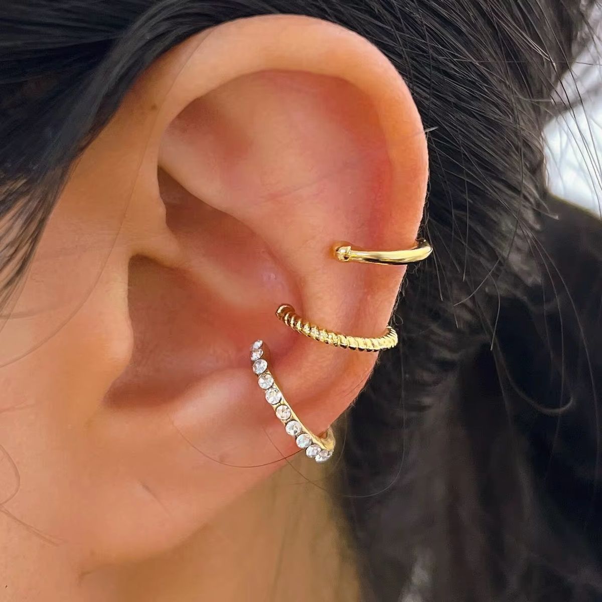 Kit 3 Piercings Fake de Orelha Argola de Pressão Estilo Minimalista ...