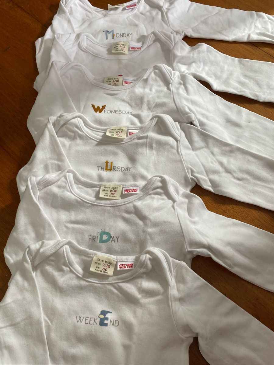 Kit 6 Bodys Dias da Semana Zara Baby Roupa Infantil para Bebê Zara