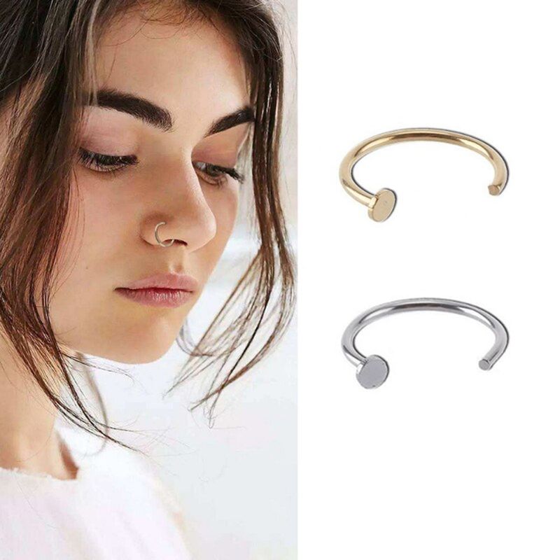 Piercing Argolinha Nariz Septo Falso Fake Preto Prata Dourado Aço