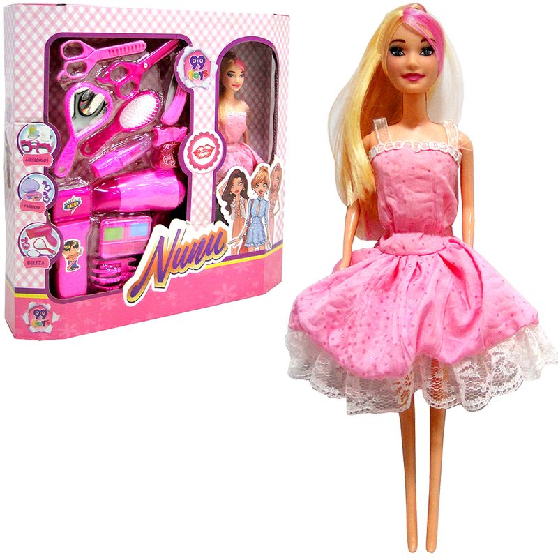 Kit Boneca Barbie Com Acessórios Salão De Beleza E Maquiagem