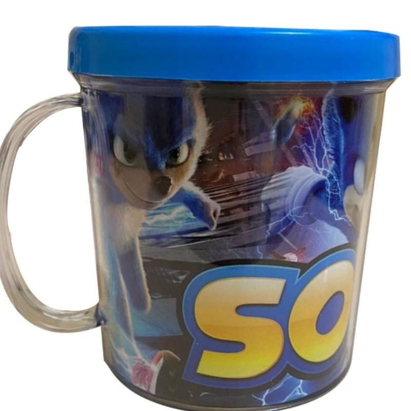 Kit Boneco Sonic 15 Cm e Caneca Acrílica 350 Ml