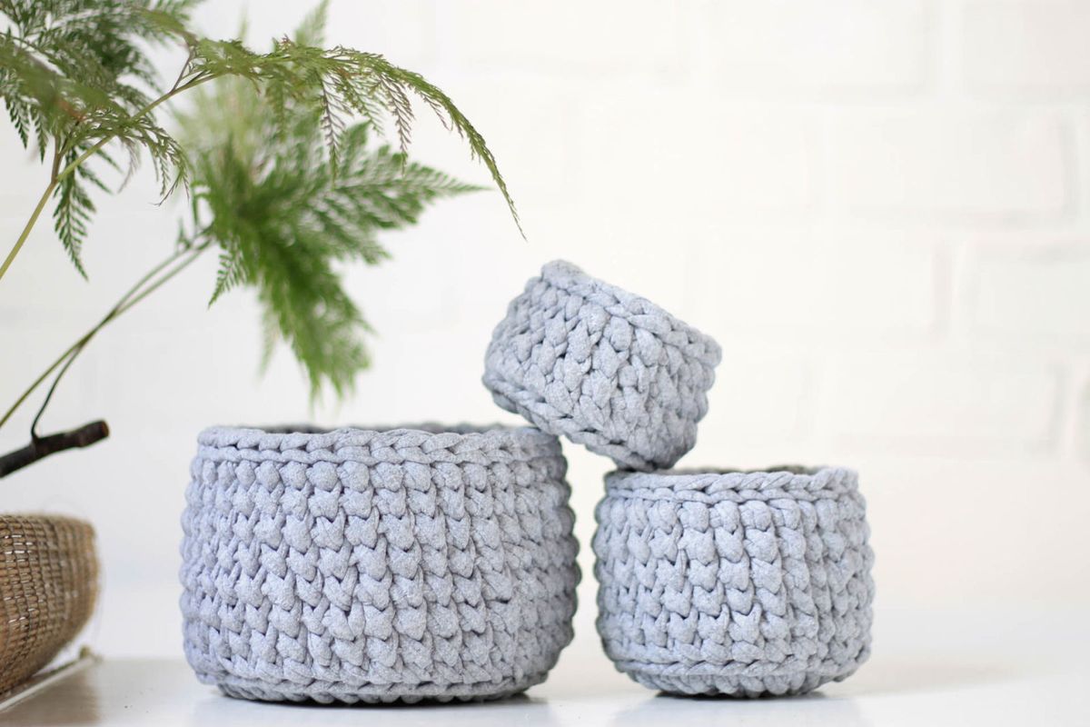 kit cesto de crochê - decoração saika handmade