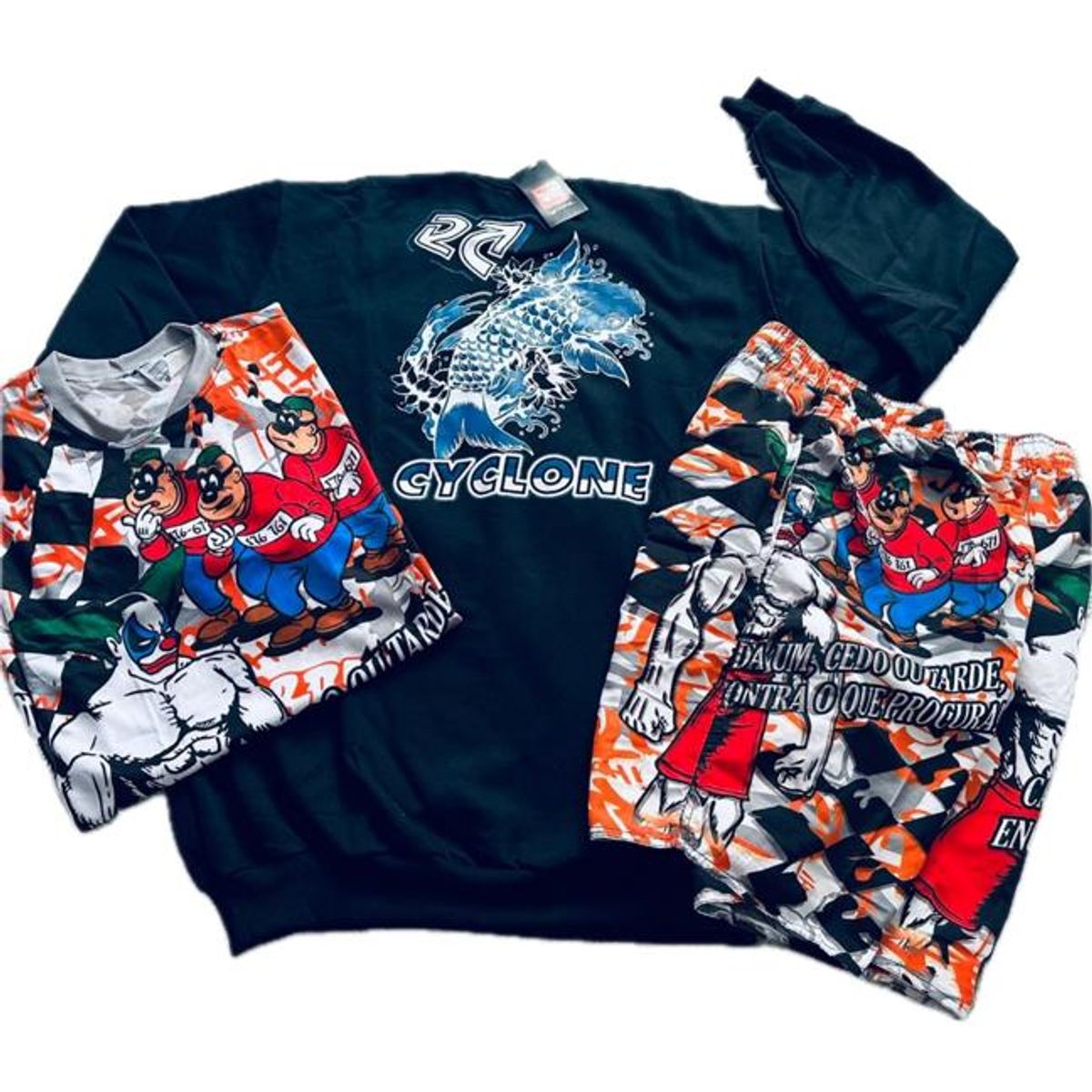 Kit Chavoso Moleton Cyclone Preta Carpa + Bermuda e Camiseta de ...