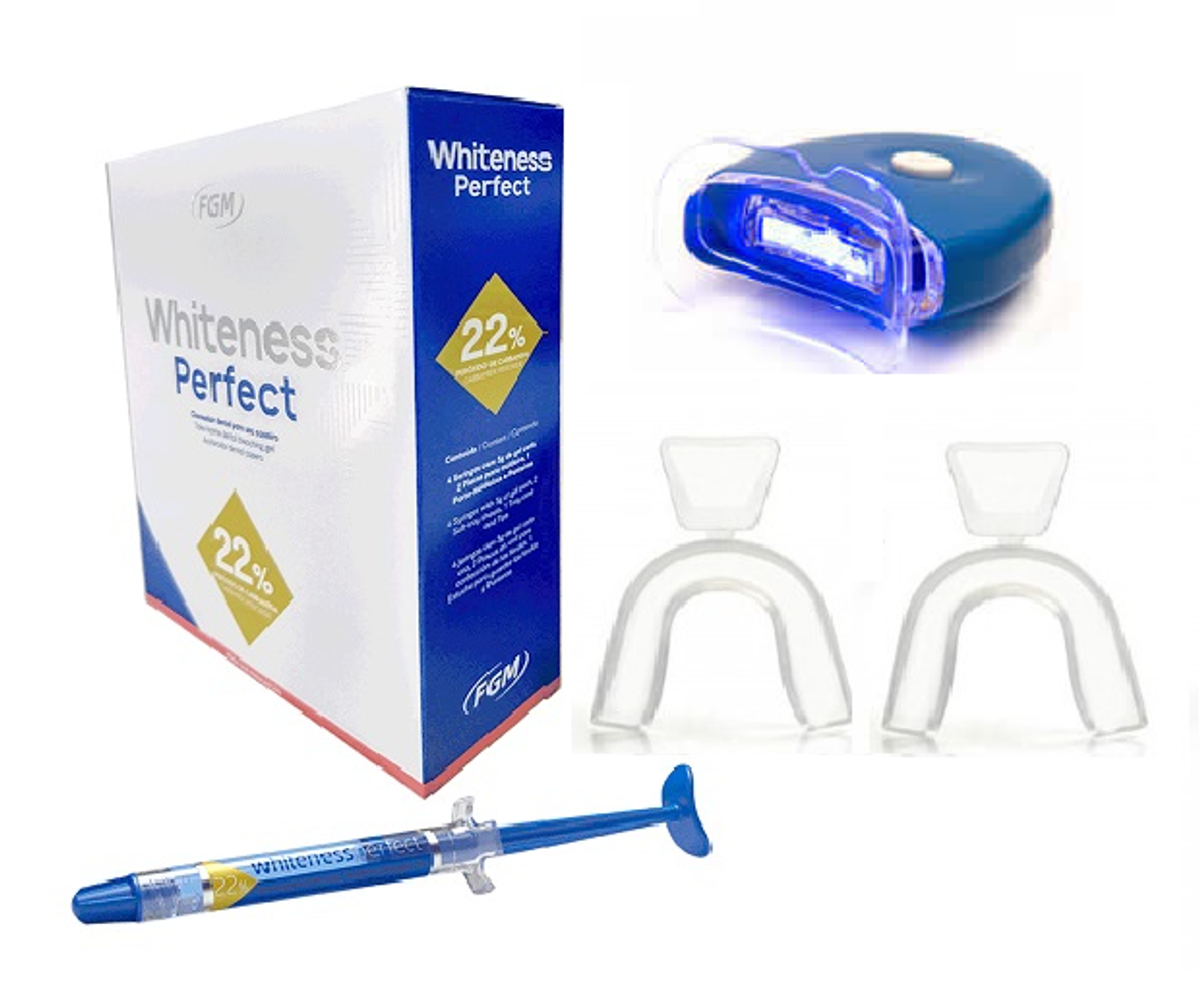 Kit Clareamento Dental Caseiro Whiteness Perfect com 4 Gel 22%