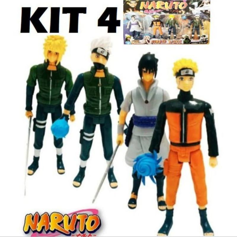 Naruto Kit Completo 4 Bonecos Articulado 15cm Uzumaki Sasuke