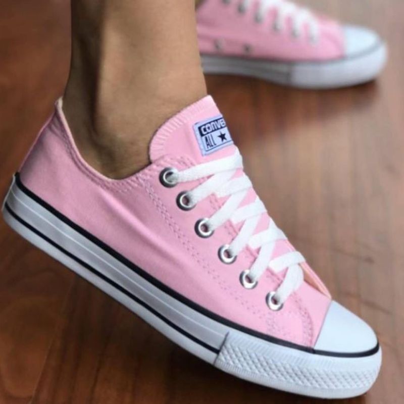 All star de couro sales rosa