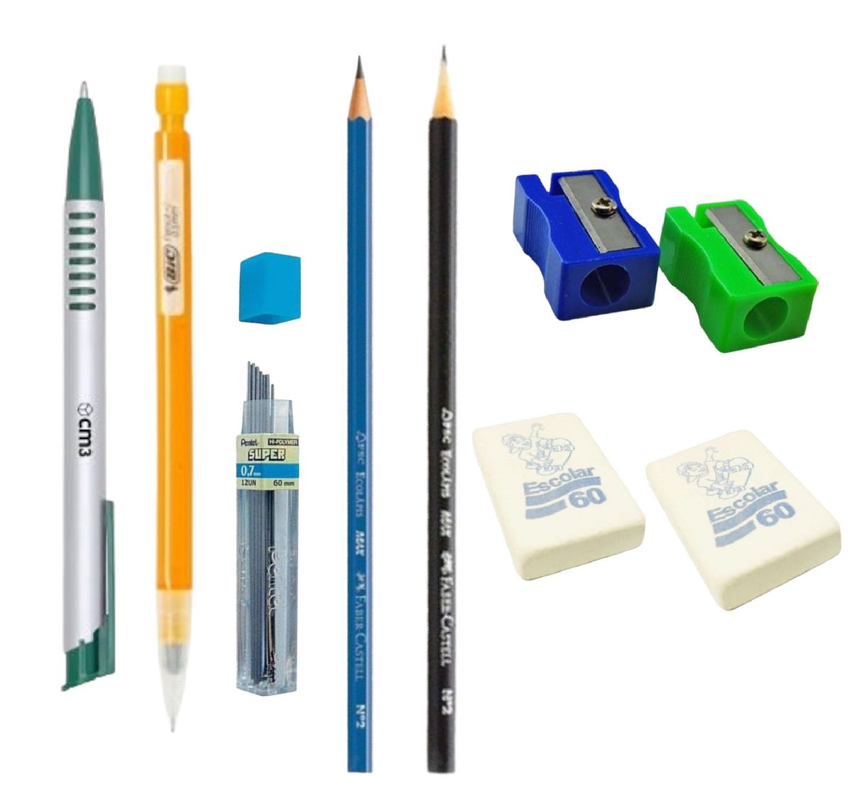 Kit Escolar: 1 Caneta Azul + 1 Lapiseira Bic + 2 Lápis Faber Castell ...