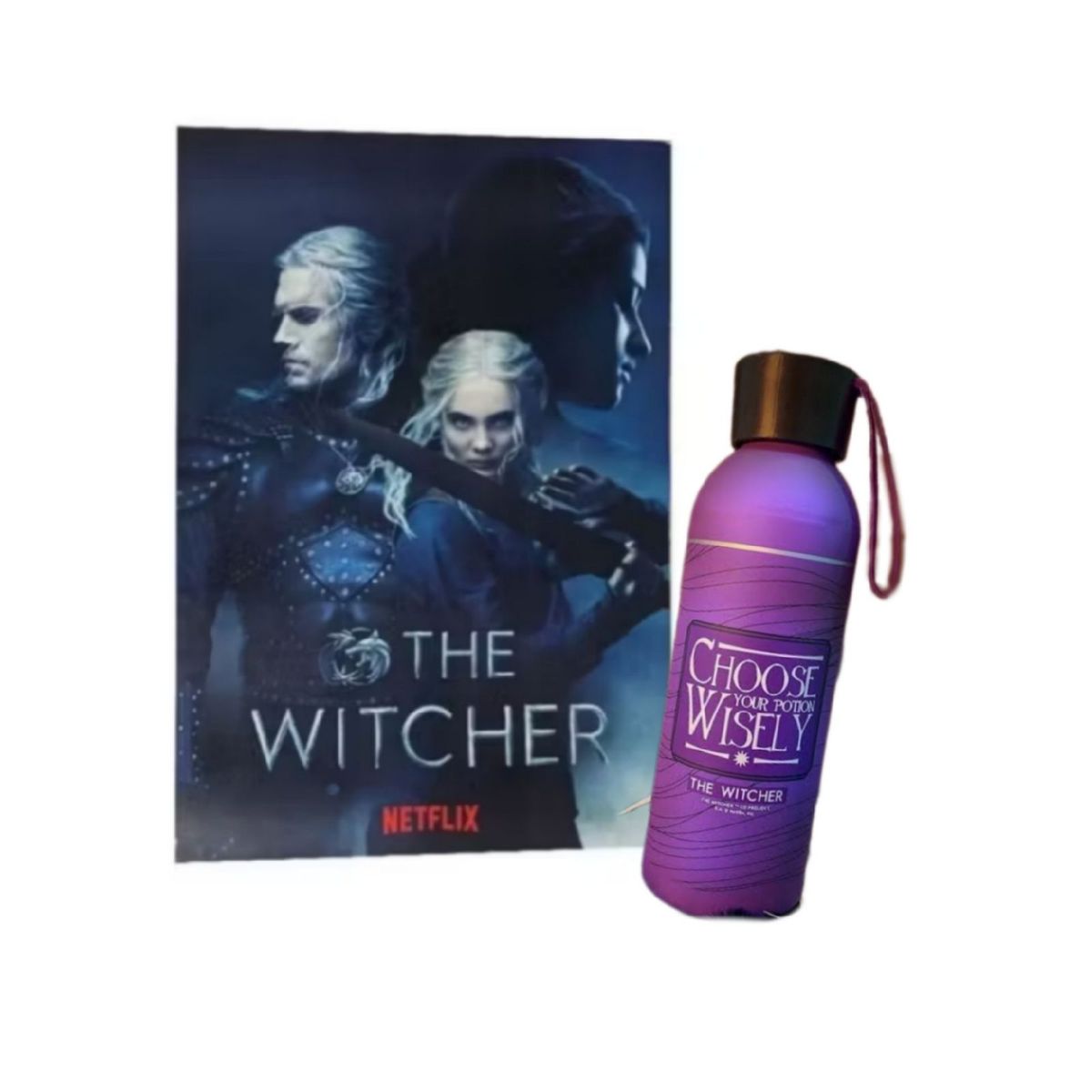 Kit Garrafa Metálica e Poster The Witcher Piticas Netflix Gamer Nerd ...