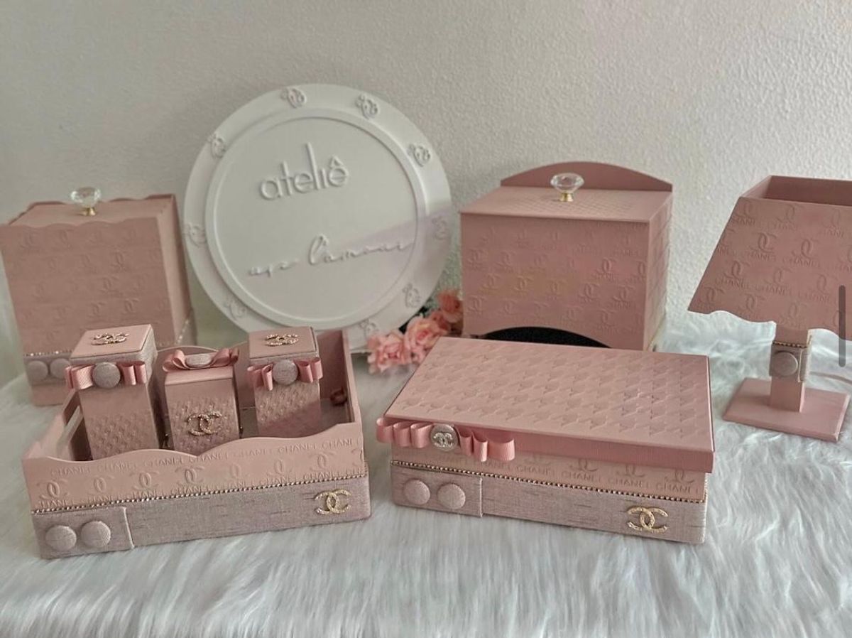 Kit Higiene em Mdf Personalizado/Bebe/Luxo/Rose/Inspiração