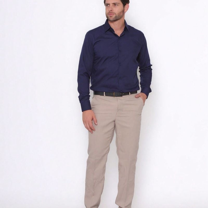 Kit Masculino Peças- Camisa Social Azul Marinho Slim Lisa e