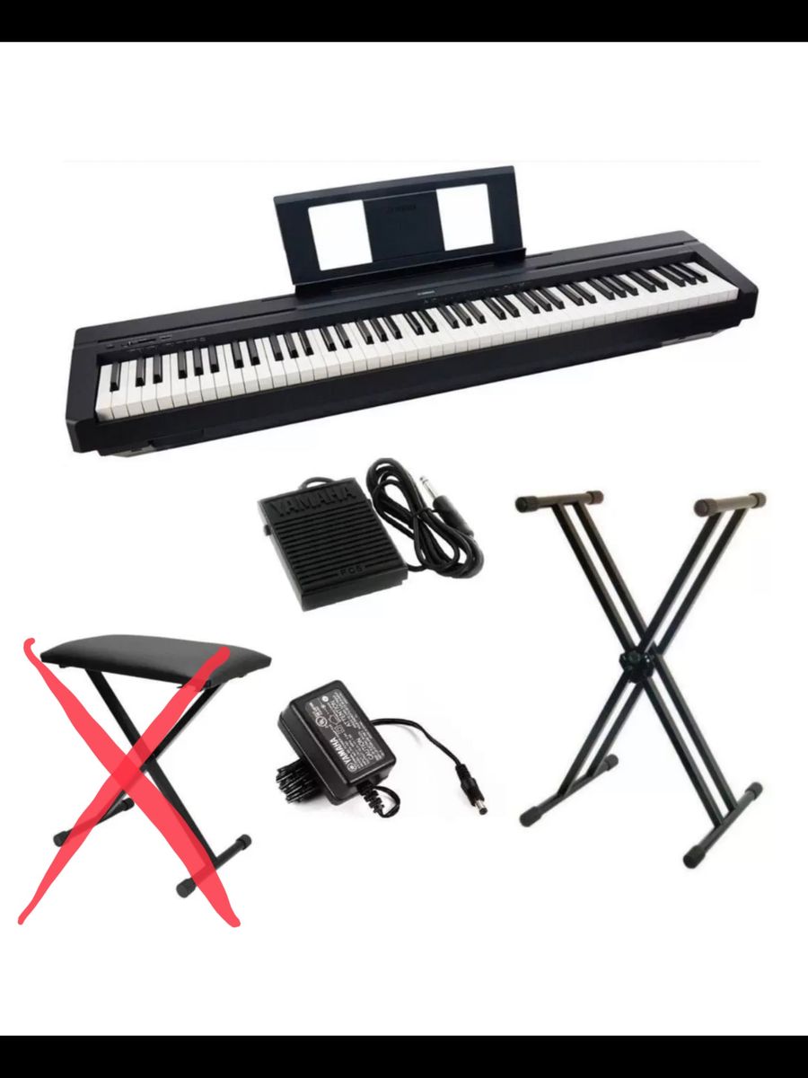Kit Piano Digital P45 Preto 88 Teclas Sensitivas Yamaha + Suporte X