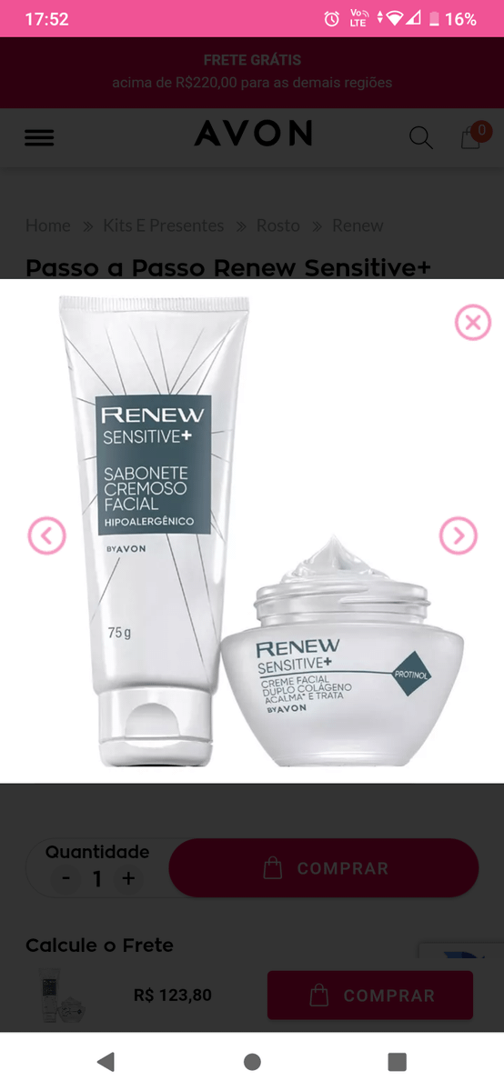 Avon Renew Sabonete Cremoso Sensitive+ 75g