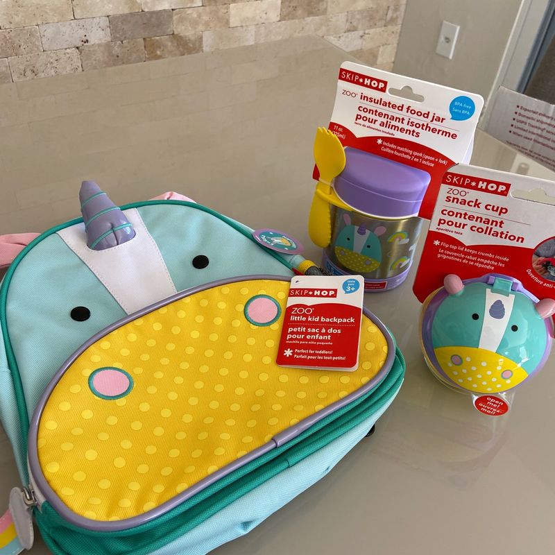 Kit Unicórnio Skip Hop (Mochila, Pote Térmico e Porta Biscoito
